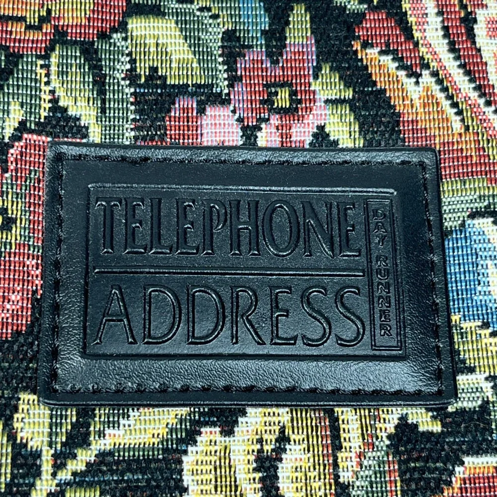 Day Runner Fact Centre Address Book Binder Black Floral Tapestry Vintage